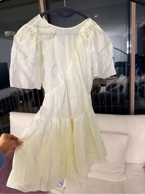 Sandro Lightweight Puff Sleeve Mini Dress in Pale Yellow